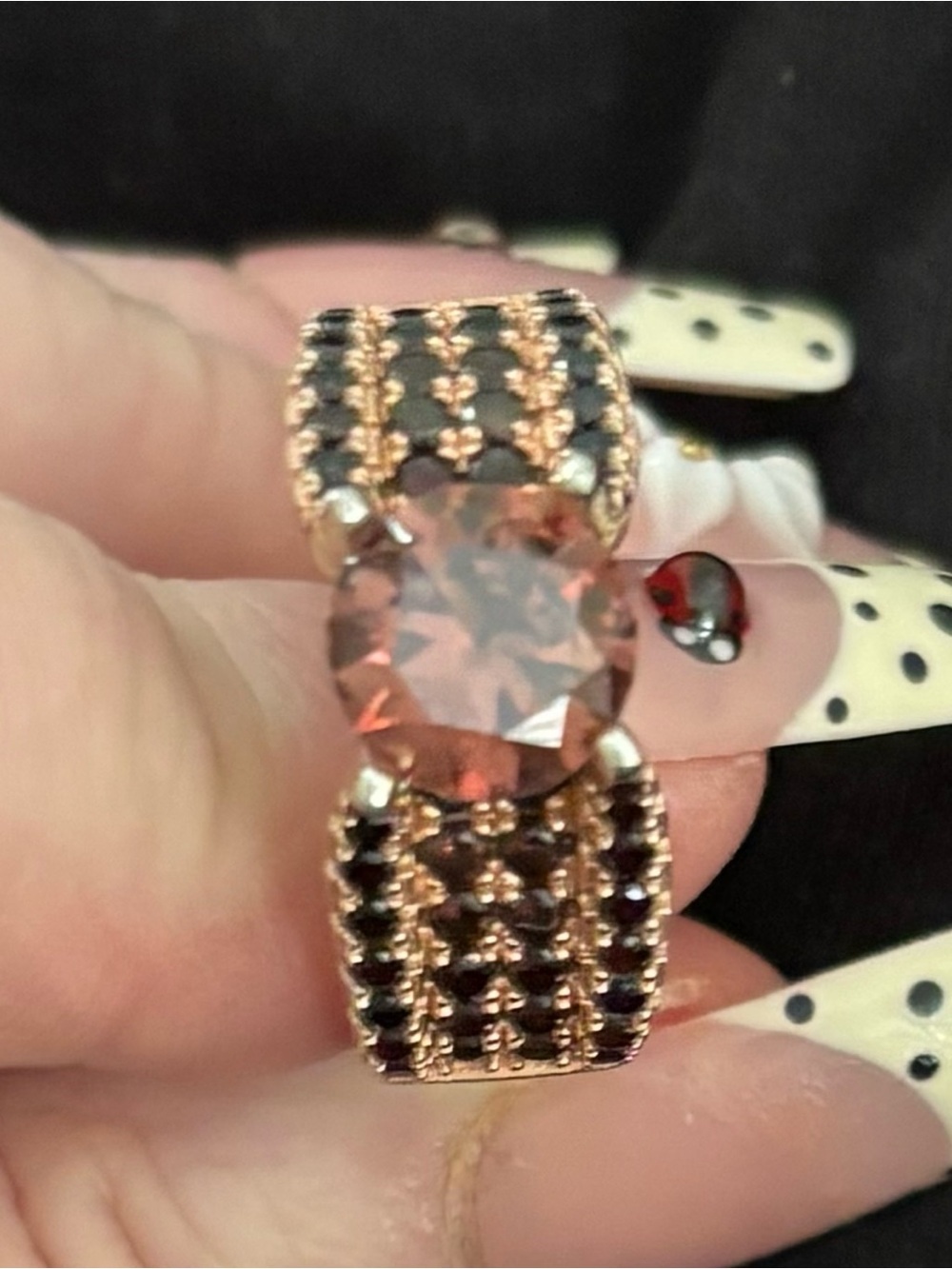 Rose Gold-Tone Champagne Round Center Stone Statement Ring. Size 9